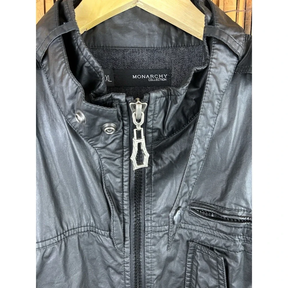 Monarchy Collection Men's Black Moto Biker Goth Rock Metal‎ Full Zip Jacket XL